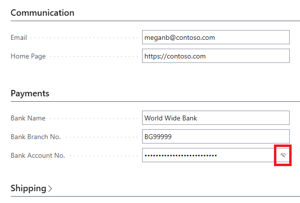 Screenshot that shows a masked field value and the reveal button.
