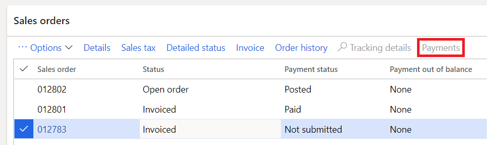Screenshot of a POS order with the Payments button unavailable.