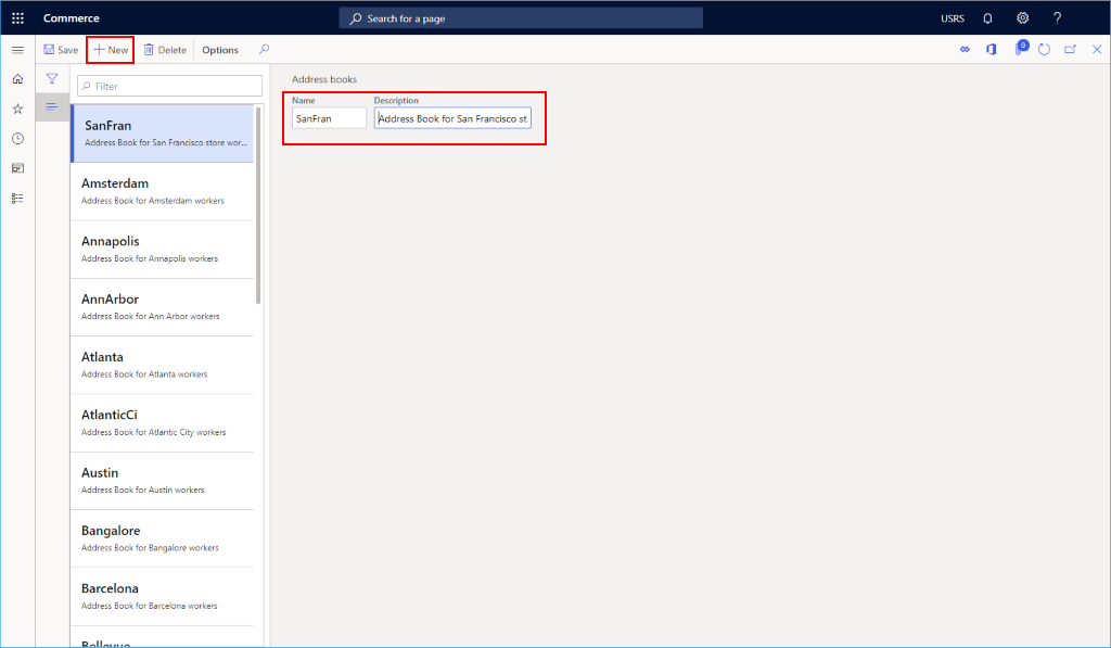 Screenshot of the employee address book example.