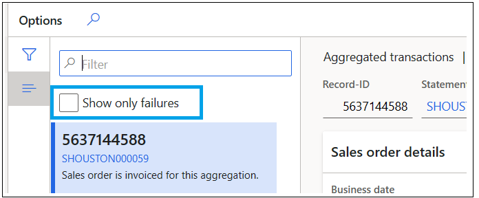 Screenshot of the checkbox for the Show only failures filter in the aggregated transactions view.