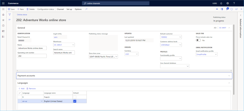 Screenshot of an example online channel.