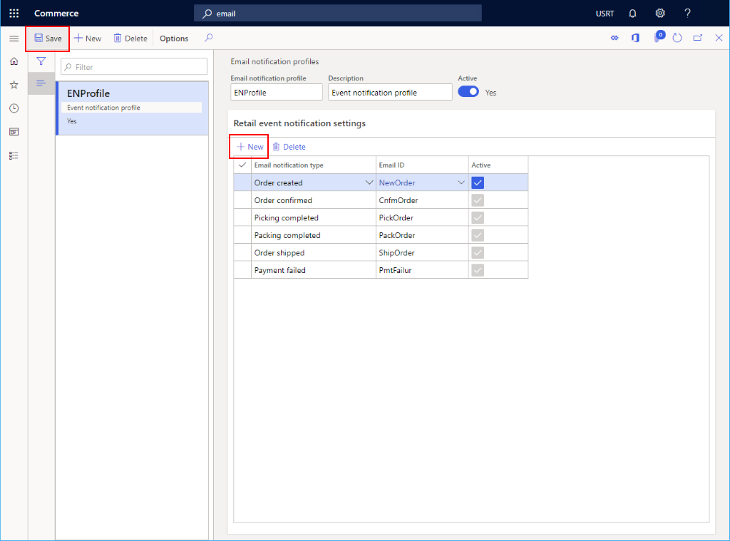 Screenshot of event notification settings.