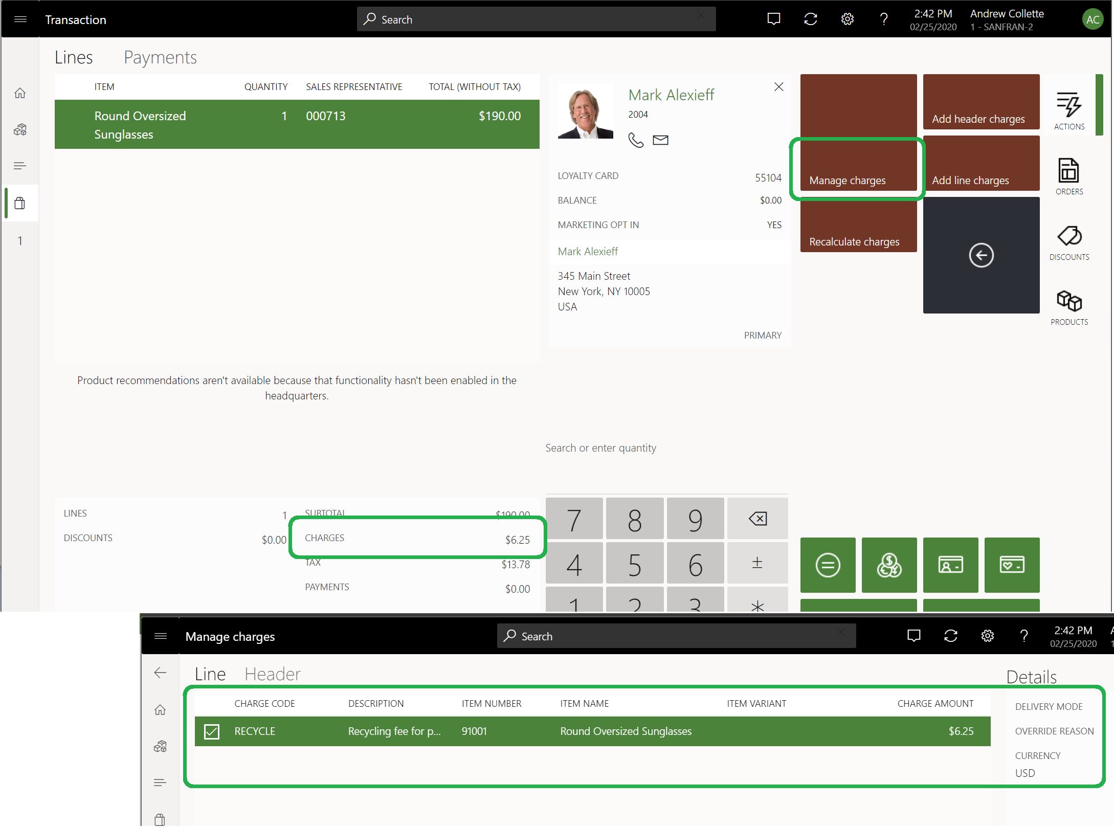 Screenshot of the recycling fee in the POS application.
