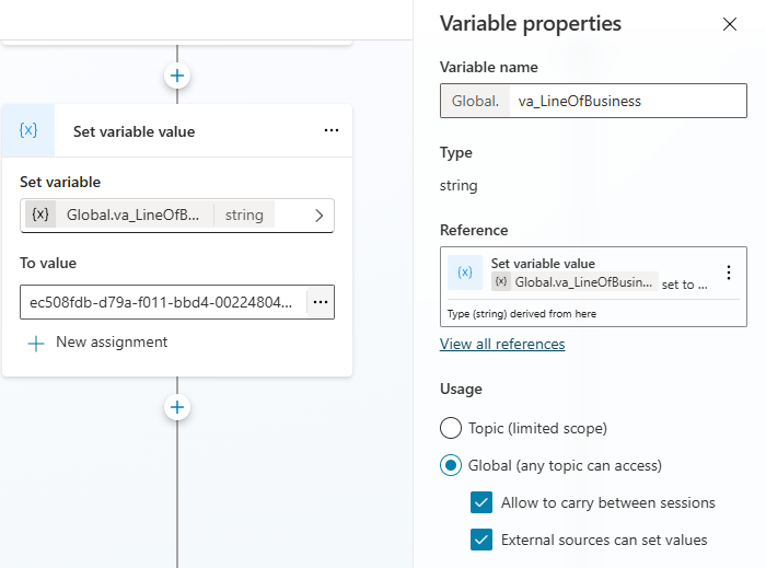 Screenshot of context variable va_LineOfBusiness configuration.