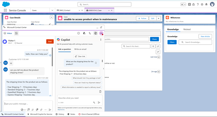 Screenshot of the Ask a question tab in embedded Copilot.