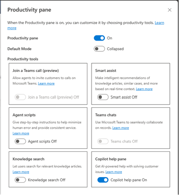 Screenshot of the Productivity panel in experience profile.