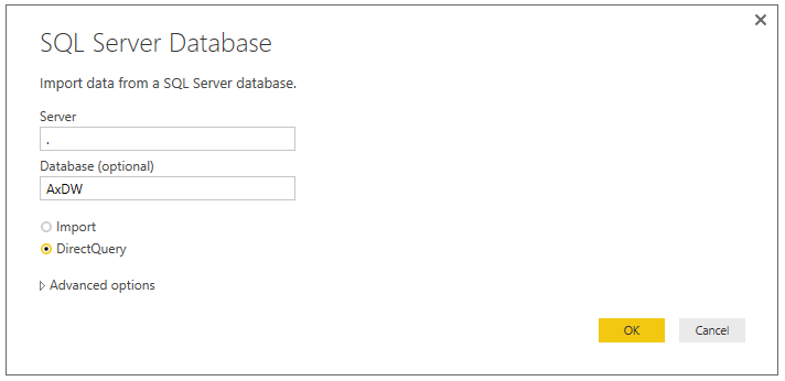 Screenshot of settings for accessing the local Entity Store database.