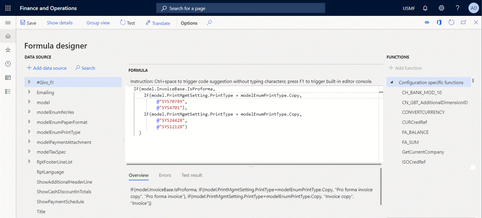 Screenshot of the ER formula editor showing triggering IntelliSense.