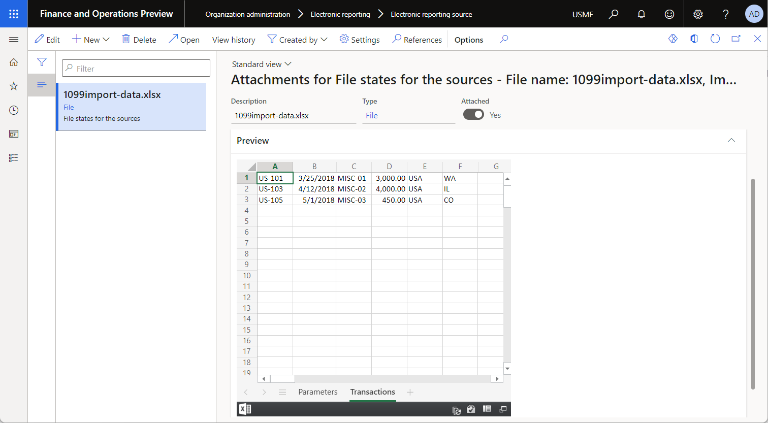 Screenshot of imported file on the Document view page.