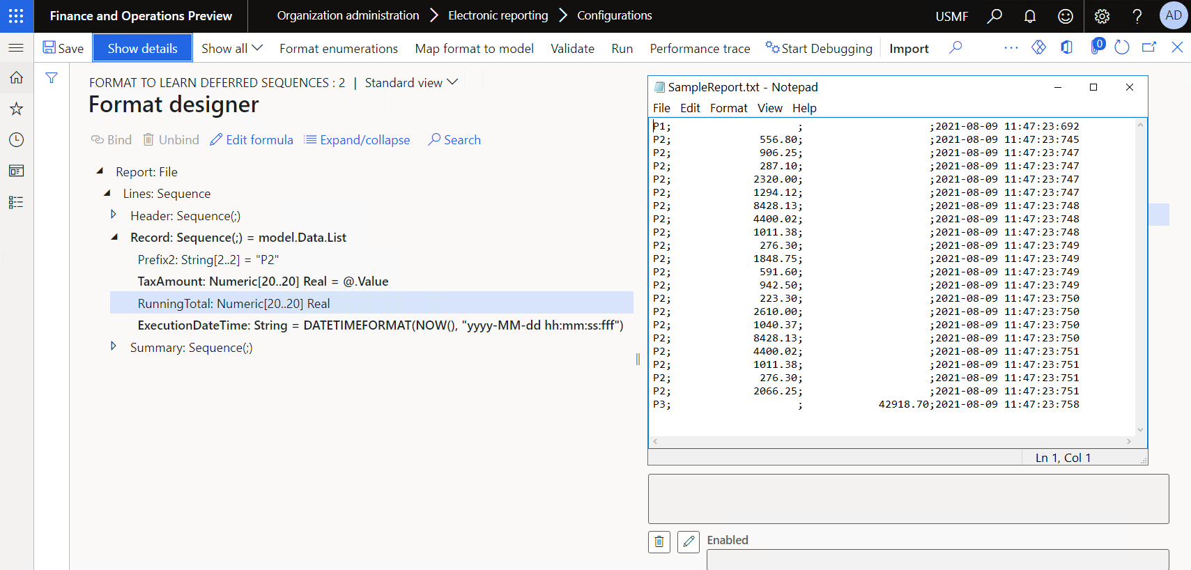 Screenshot of downloaded file that contains the results of the initial format execution.