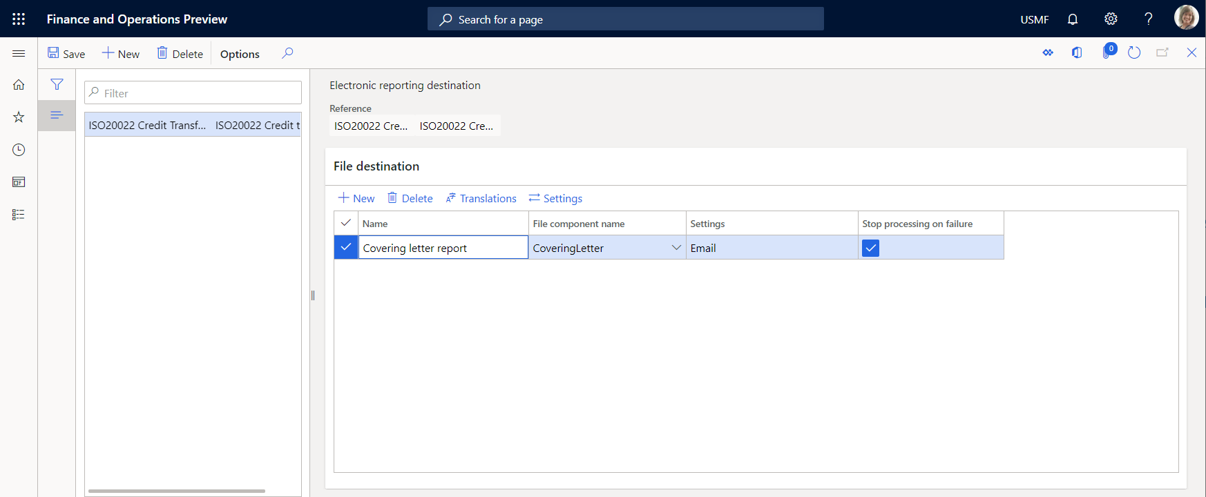 Screenshot of creating a file destination configuration.