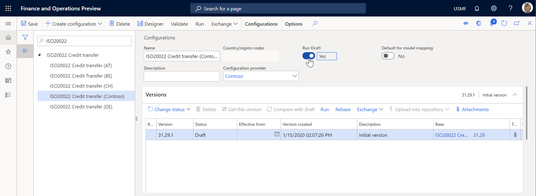 Screenshot of Run draft option setting.