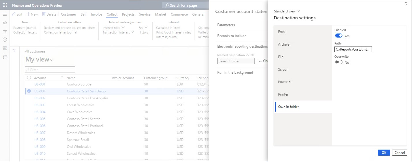 Screenshot of adjusting ER destinations at runtime.