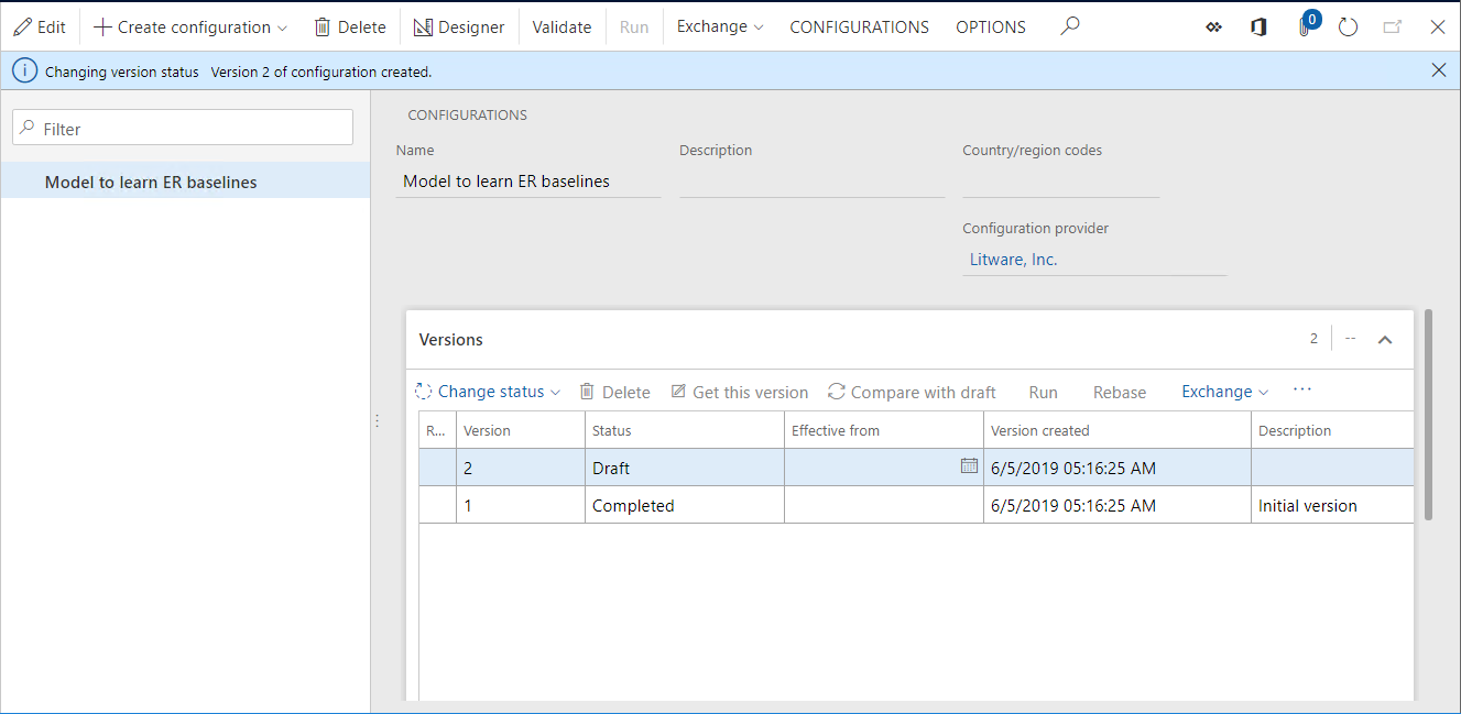 Screenshot of the Configurations page Configurations page.