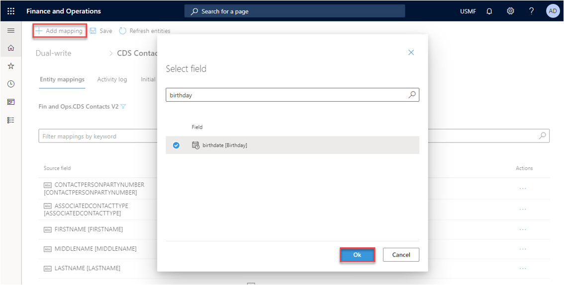 Screenshot of adding a new birthdate column.