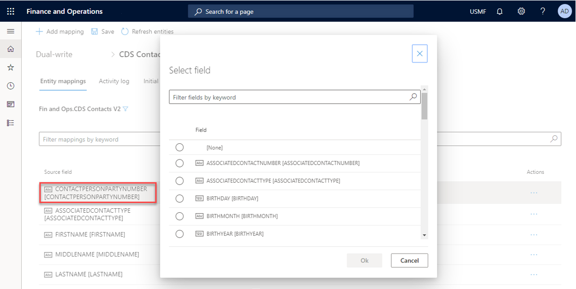 Screenshot of customizing a column.