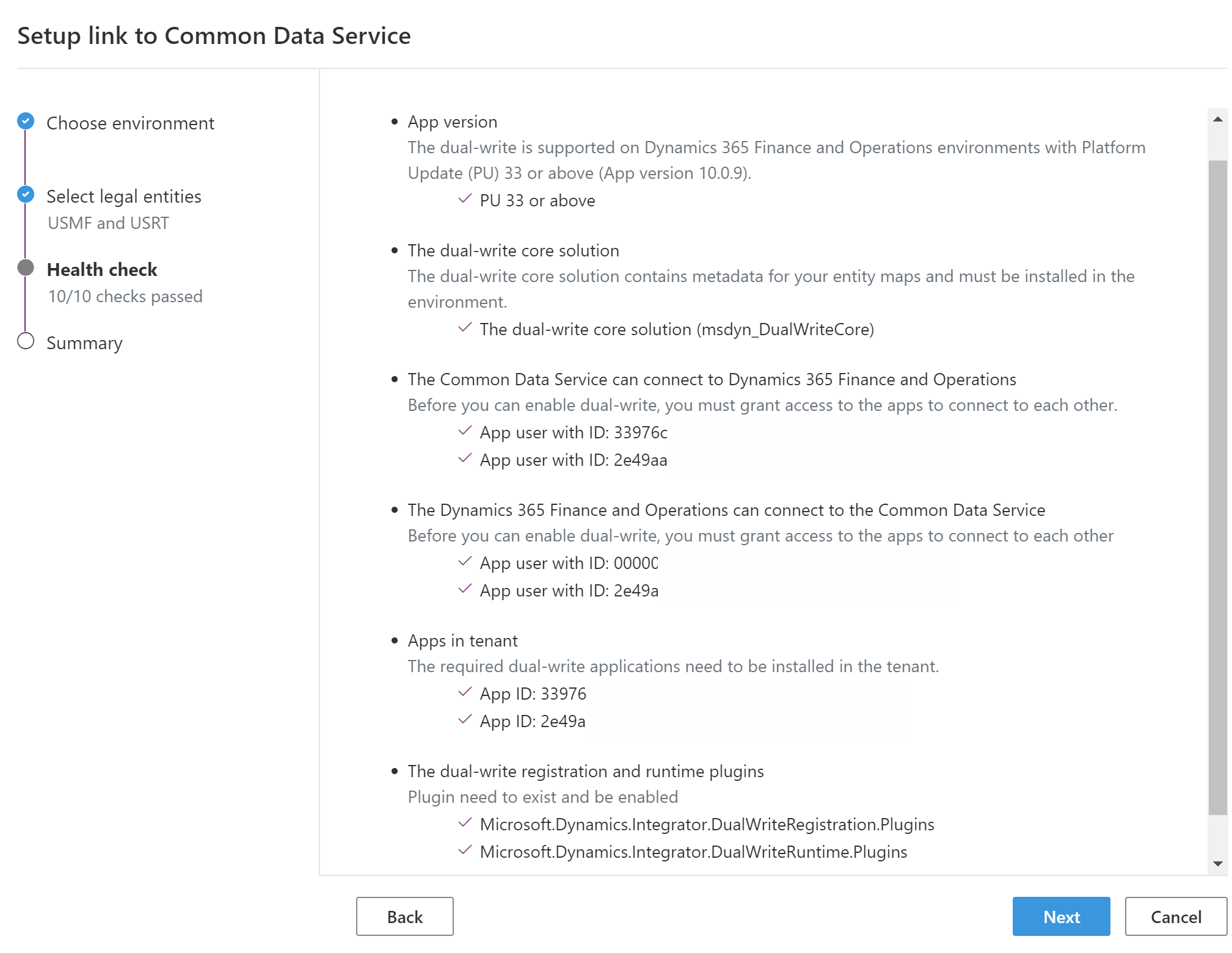 Screenshot of successful health check.