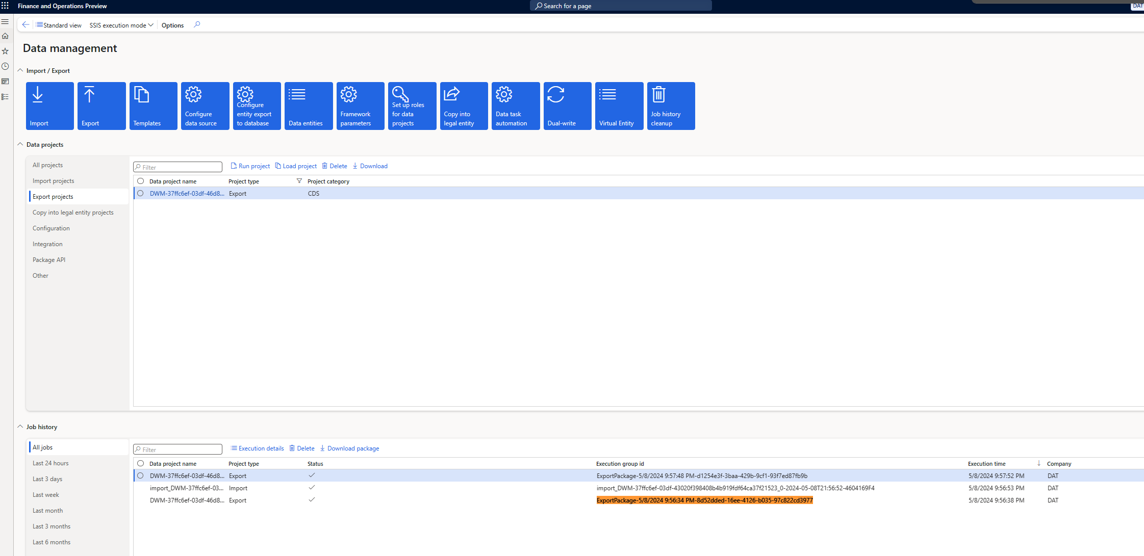 Screenshot of FinOps job name in Data Management.