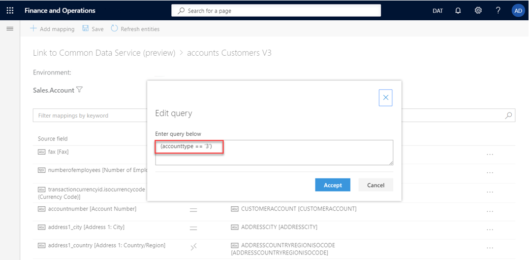 Screenshot of specifying filters.