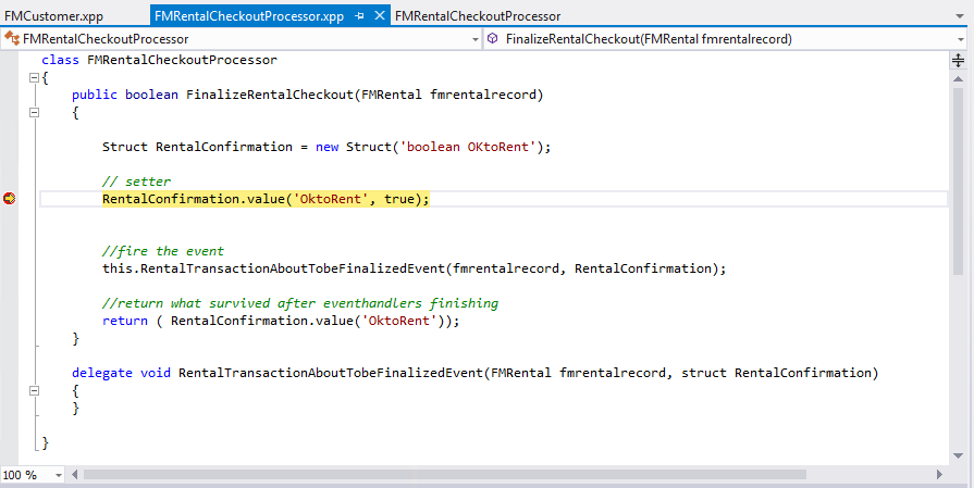 Screenshot of execution paused at a breakpoint in Visual Studio.