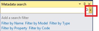 Screenshot of the metadata search filter button and drop-down menu in the search box.