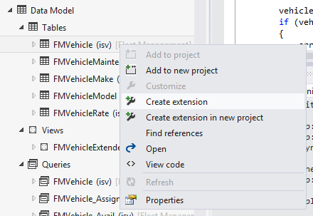 Screenshot of Create extension on context menu.