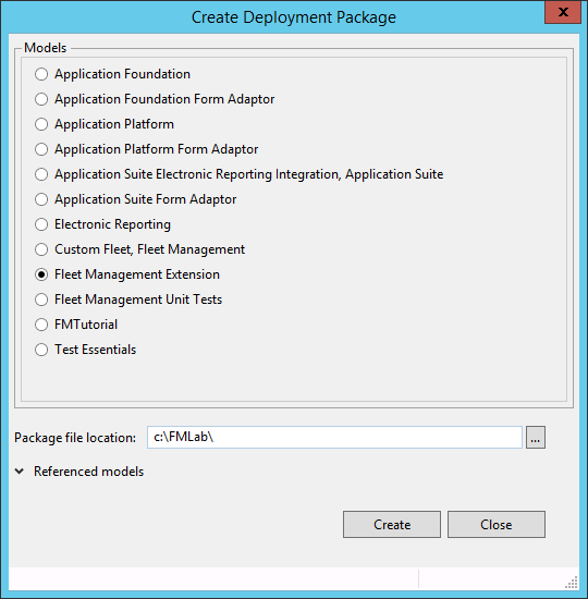 Screenshot of the Create Deployment Package option in the Dynamics AX menu.
