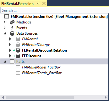 Screenshot of the FMRental.Extension designer.