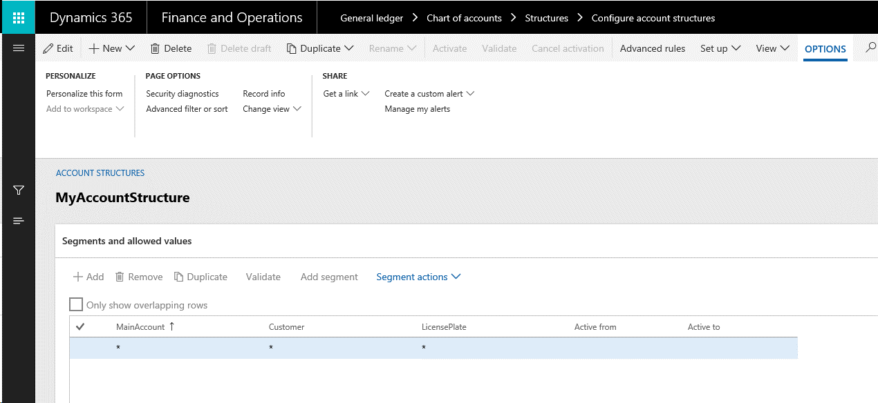 Screenshot of the Account structures page.