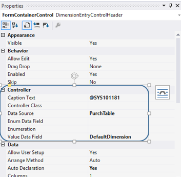 Screenshot of properties for controller.