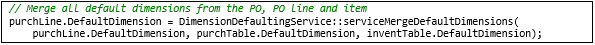 Screenshot of code to merge dimensions from the order header, order line, and item.