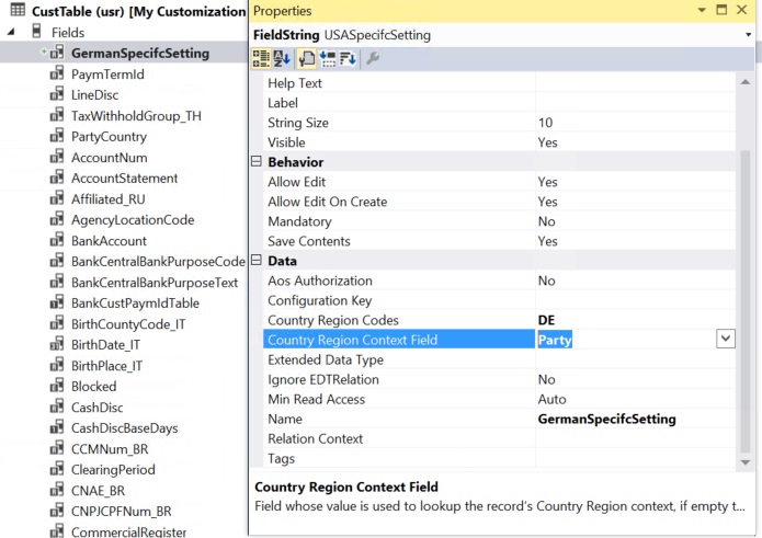 Screenshot of the CountryRegionContextField property configuration for a field.