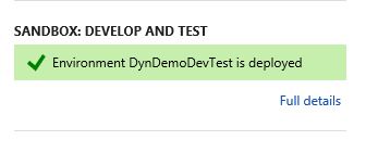 Screenshot of status for an environment that has been successfully provisioned.