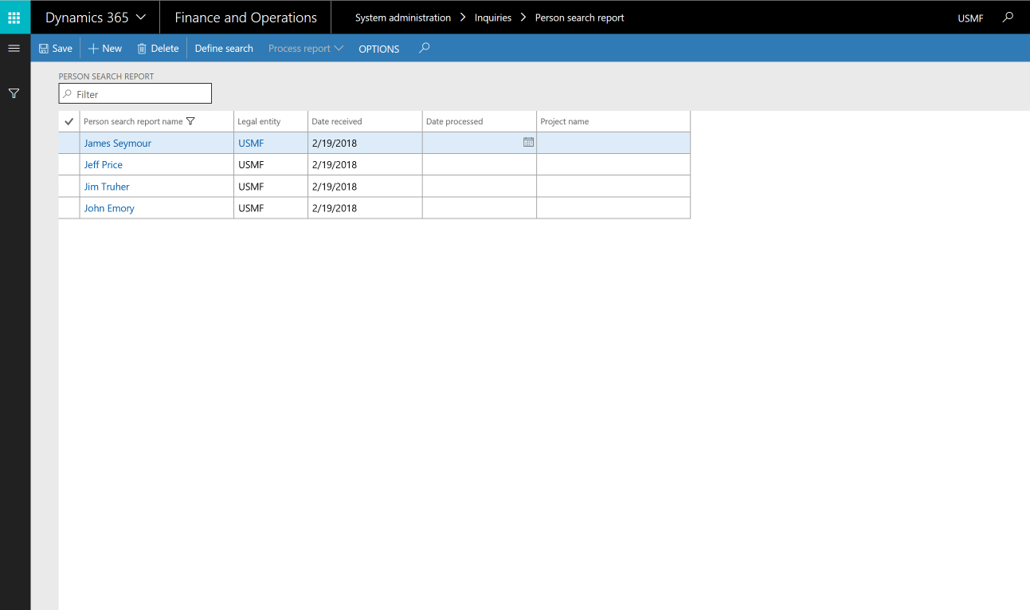 Screenshot of the person search list page.