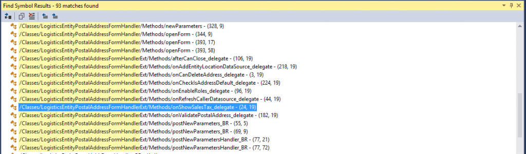 Screenshot of find references results for a class name.