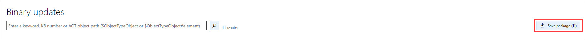 Screenshot of the Save package button on the Binary updates page.