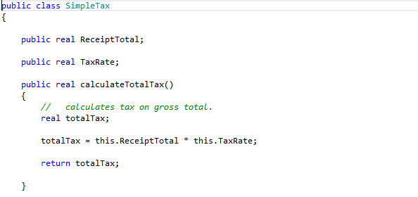 Screenshot of the Foundation layer class that calculates tax based on the gross total.