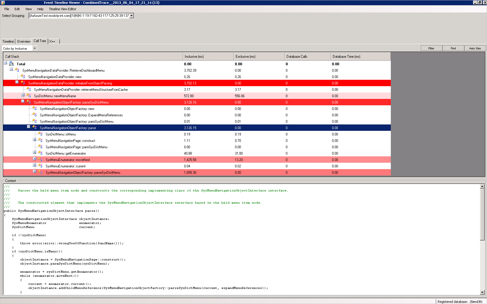 Screenshot of information shown in the Call Tree tab.