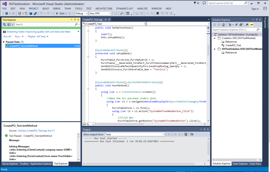 Screenshot of executing selected tests in Test Explorer.