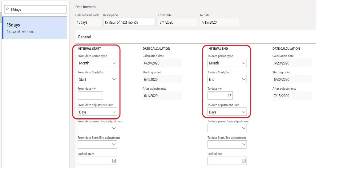 Screenshot of the Date intervals page.