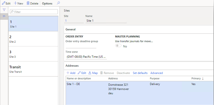 Screenshot of setting up sites.
