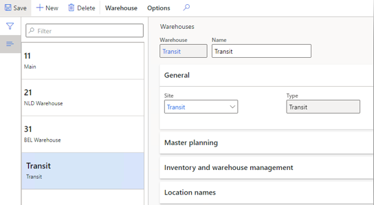 Screenshot of setting up warehouses.