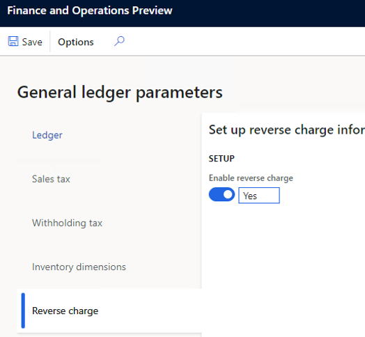 Screenshot of the Enable reverse charge option.