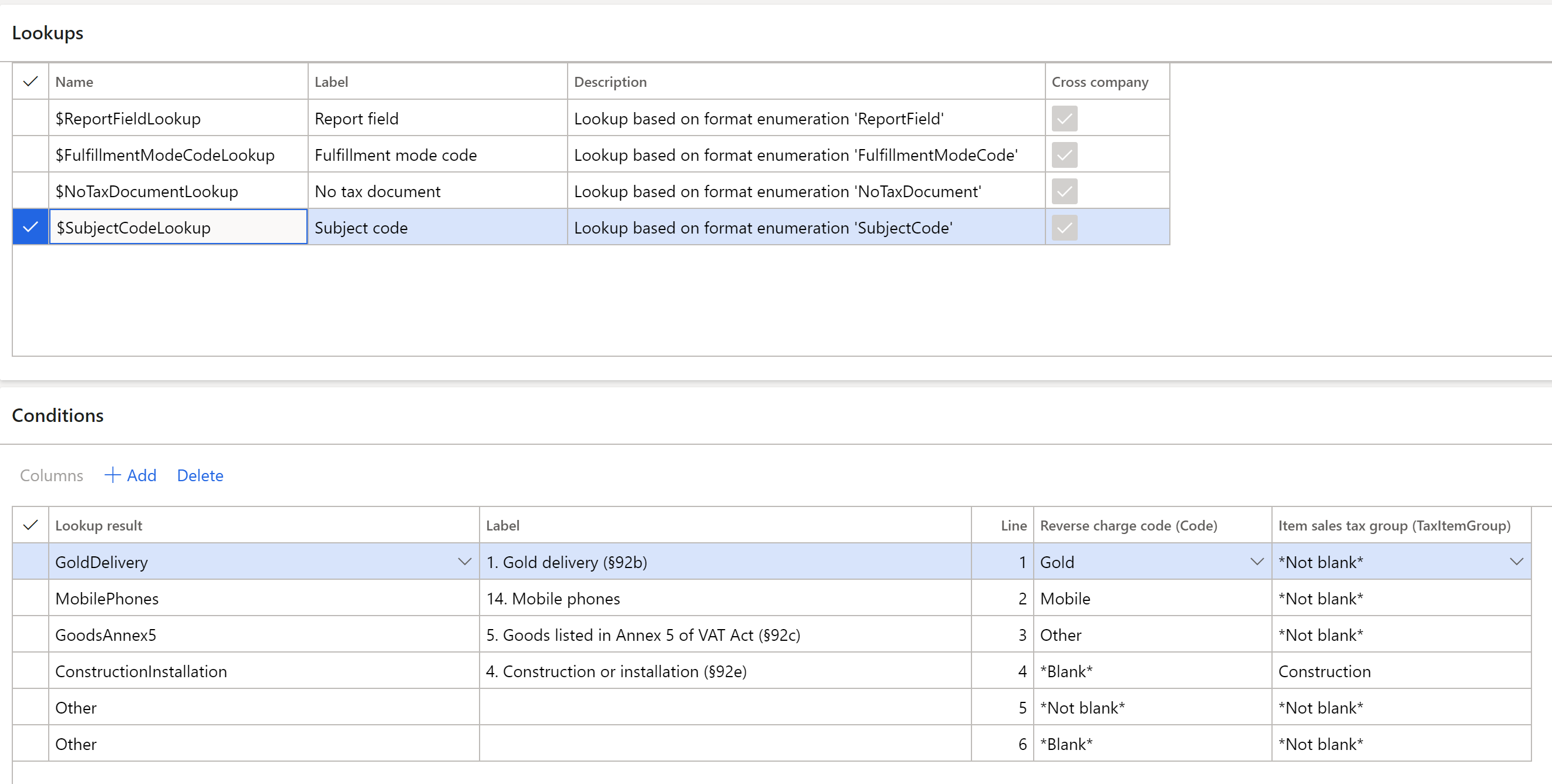 Lookup for the subject code.