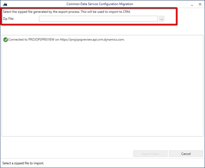 Screenshot of the zip file selection.