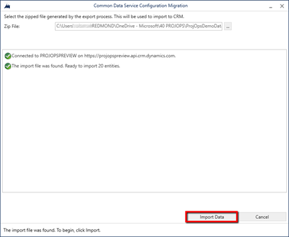 Screenshot of the Import data option.