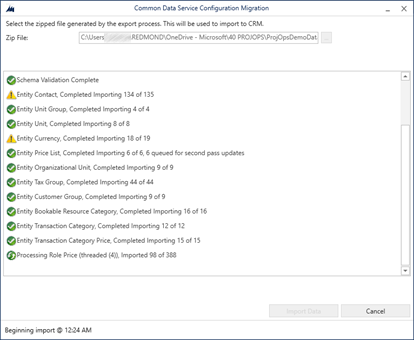 Screenshot of the Complete Import confirmation.