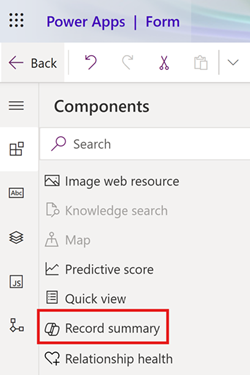 Screenshot of the Record summary component in the Components site map.