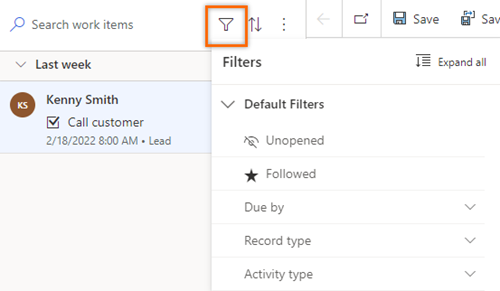 Screenshot of the work list filter options.