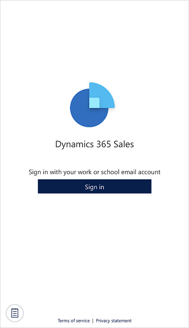 Screenshot of the sign in screen in the Dynamics 365 Sales mobile app.